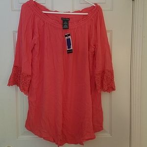 Chelsea & Theo Gauze Summer Top Coral Large NWT